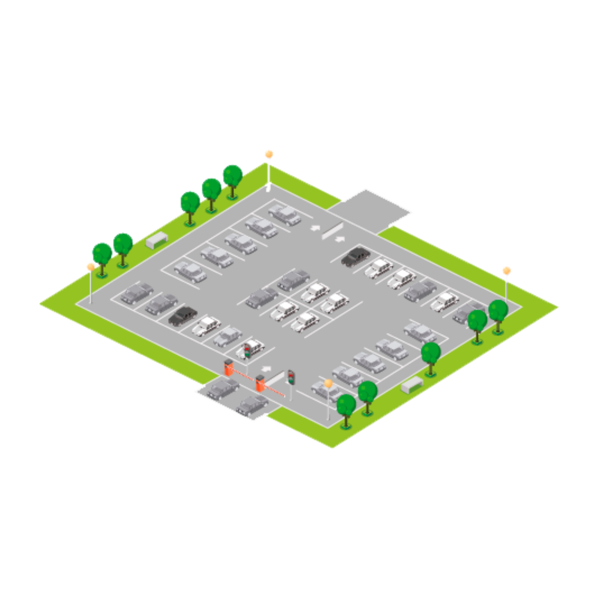 Olimpo también es capaz de gestionar parkings a pie plano con varios puntos de acceso y salida.